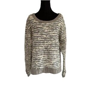 Free People Chunky Knit Sweater Ivory Gray Metallic Gold Wool Angora Sz S